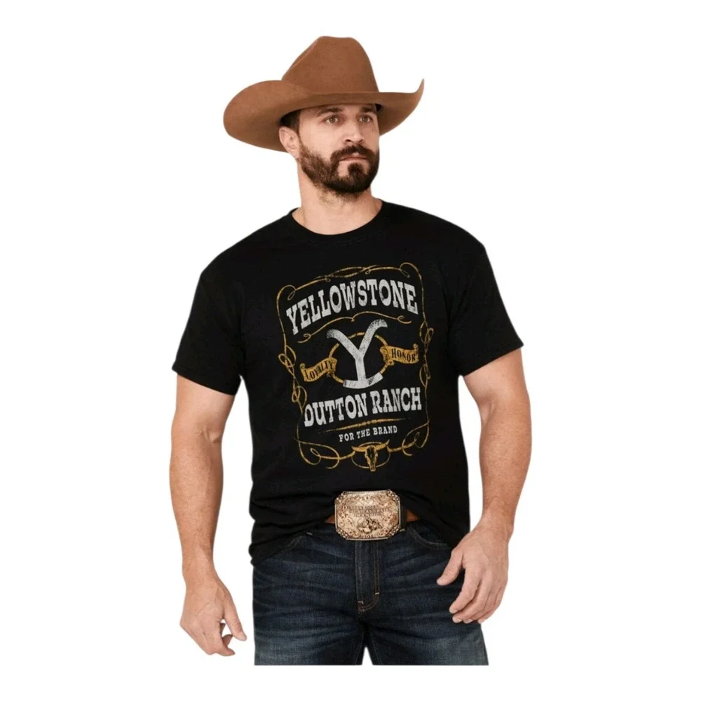 Yellowstone Dutton Ranch Unisex Black Cotton‎ Loyalty Honor Long Horn Skull Tee